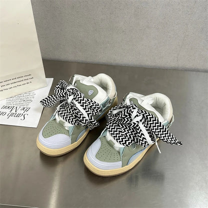 Thick-Soled Dad Shoes Men/women 2025 Summer Autumn Lace Up Clunky Sneaker Casual Skateboard Shoes Mixed Color Sport Shoes