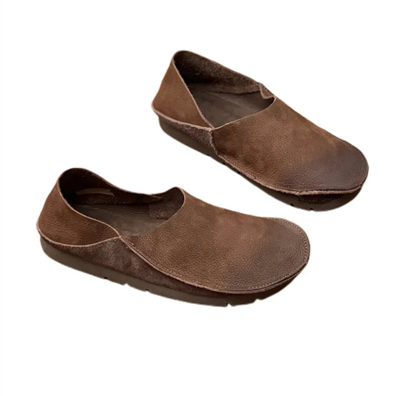 Genuine Leather Female Flat Shoes Bow Square Head Fashion Shoes New Spring Soft Comfortable Shoes Woman Flats