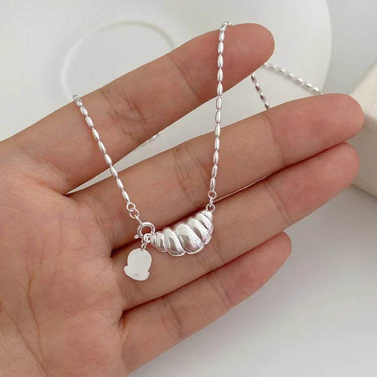 PANJBJ 925 Sterling Silver Croissant Necklace For Women Bead Bread Design Versatile Amusing Ins Sweet Jewelry Dropshipping - Touchy Style