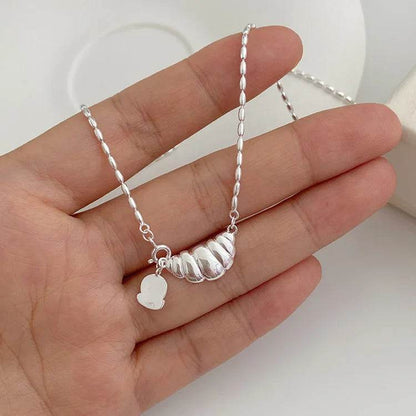 PANJBJ 925 Sterling Silver Croissant Necklace For Women Bead Bread Design Versatile Amusing Ins Sweet Jewelry Dropshipping - Touchy Style