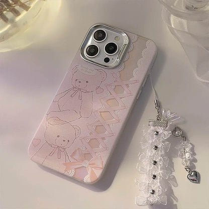 Cute Phone Cases For iPhone 15, 14, 13, 12 Pro Max, 14, 15 Plus, 11 - Cartoon Bear Bowknot Ribbon Pendant - PC5220 - Touchy Style
