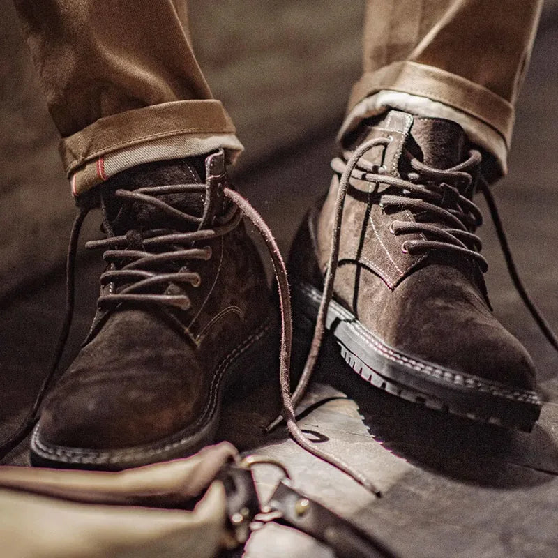 Maden Retro Brown Mid-top Boots Genuine Leather Breathable Casual Shoes for Men Fall and Winter Workwear Versatile Desert Boots