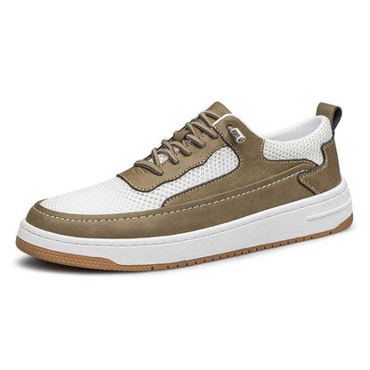 Men Fashion Genuine Leather Shoes Breathable Lace Up Sneakers Comfort Mesh Casual Shoes Outdoor Man Skate Shoes Vulcanize Shoes - Touchy Style