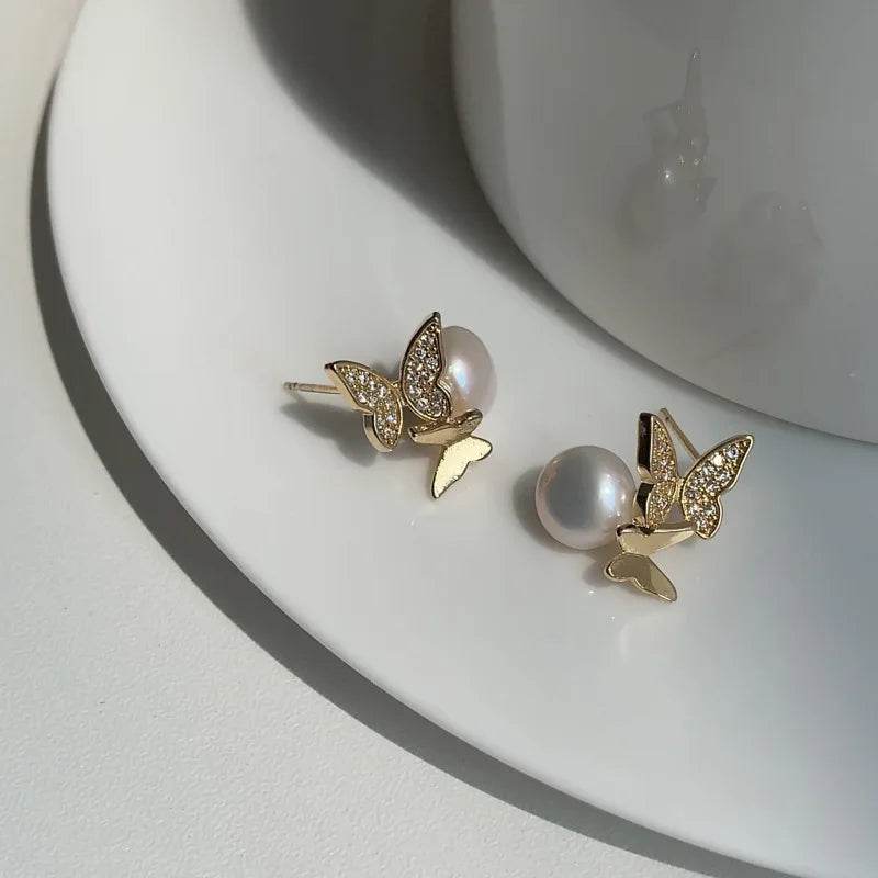 PANJBJ 925 Sterling Silver Butterfly Studs Earrings For Women Engaged Banquet Design Versatile Grace Jewelry Gift Dropshipping - Touchy Style