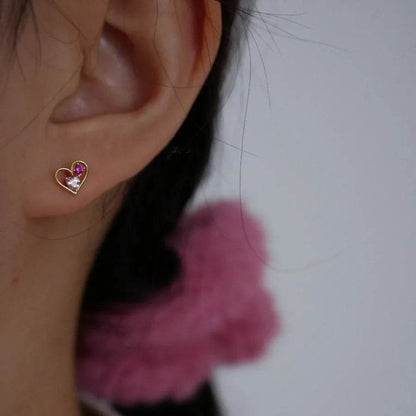 Genuine 925 Sterling Silver Sweet Trendy Romantic Elegant Heart CZ Stud Earrings for Women Wedding Jewelry - Touchy Style