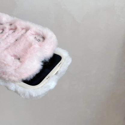 Cute Phone Cases For iPhone 16, 15, 14, 13 Pro Max - Pink &amp; White Fluffy with English Letter - Cat Ear Lens Frame - PC5330 - Touchy Style