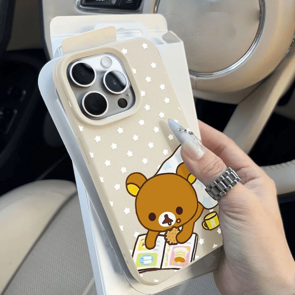 Cute Bear Leather Phone Case For iPhone 11 15 13 12 14 16 Pro Max 14 15 16 Plus Cartoon Shockproof Silicone Soft Cover Funda