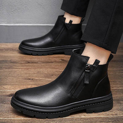 Classic Side Zipper Mens Leather Boots Autumn Winter Male Ankle Boots Comfy Non-Slip Motorcycle Boots Warm Winter Shoes for Men - Touchy Style