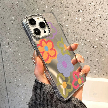 Flower Mirror Phone Case For iPhone 14 Pro Case for iPhone 13 11 12 15 16 Pro Max X XS XR Shockproof Silicone Cover Girl Shell