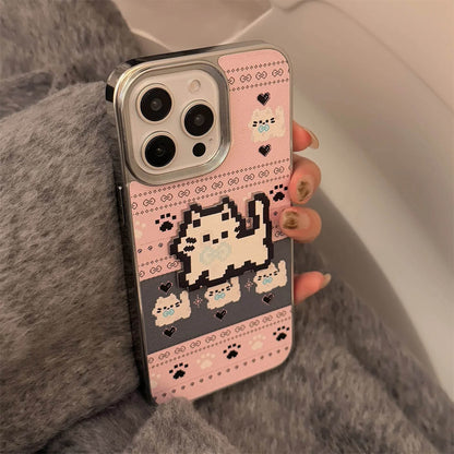 Cute Phone Cases For iPhone 16, 15, 14, 13, 12, 11 Pro Max - Pet Cat, Puppy Pixel Stick Plating Art - IC4050 - Touchy Style