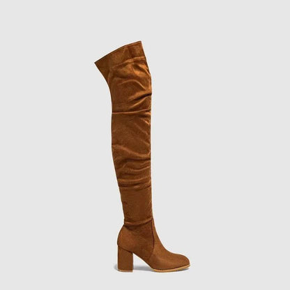 New Winter Zipper Women Over-the-Knee Boots Fashion Flock Square Heel Shoes Thigh High Long Botas De Mujer - Touchy Style