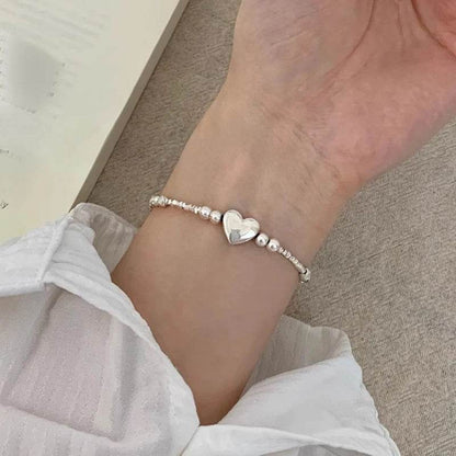 PANJBJ 925 Sterling Silver Love Heart Bead Bracelet For Women Irregular Versatile Classic Jewelry Birthday Gift - B7490 Design - Touchy Style