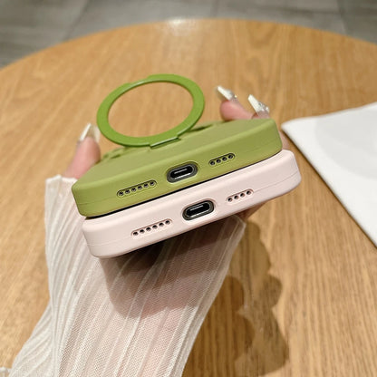 Liduid Silicone Magnetic Stand Phone Case For iPhone 15 14 16 Plus 11 12 13 16 Pro Max Magsafe Charge Protector Soft Cover