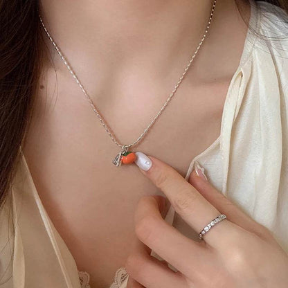 VENTFILLE 925 Silver Drip Glaze Necklace for Women Persimmon Peanut Irregular Originality Design Jewelry Gift Dropshipping - Touchy Style