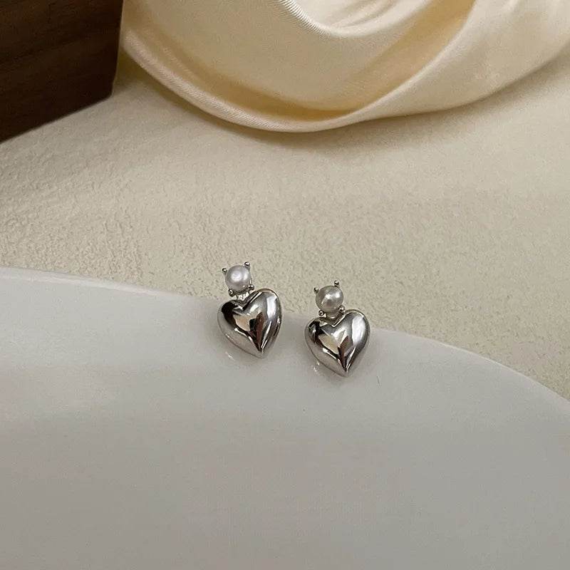 PANJBJ 925 Sterling Silver Love Heart Earrings For Women Pearl Temperament Sweet Romantic Jewelry Party Gift Dropshipping - Touchy Style
