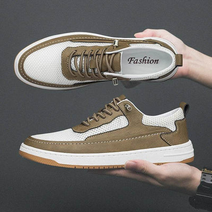Men Fashion Genuine Leather Shoes Breathable Lace Up Sneakers Comfort Mesh Casual Shoes Outdoor Man Skate Shoes Vulcanize Shoes - Touchy Style