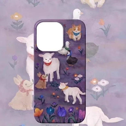 Cute Phone Cases For iPhone 16, 15 PRO MAX, 14 PRO, 13 PRO MAX, 15, 15 PLUS - Cartoon Lamb Pattern - Acrylic Hard Cover - IC2001 - Touchy Style