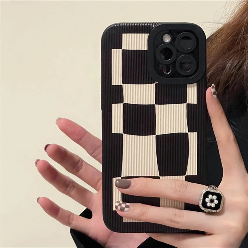 Black White Grid Cute Phone Cases For iPhone 14 11 7 8 Plus X XR XS 11 13 12 Pro Max