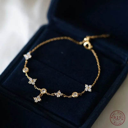 925 Sterling Silver Inlaid Zircon Delicate Flower Ornament Bracelet for Women Korean Temperament High Quality Jewelry Gift - Touchy Style