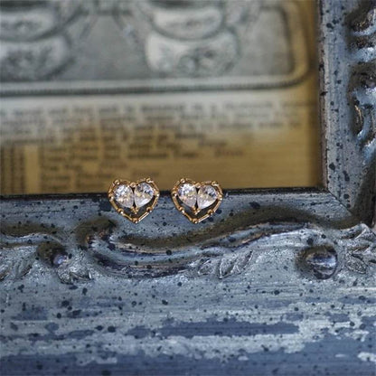 925 Sterling Silver Plated 18K Gold Zircon Heart Earrings for Women Korean Cute Sweet Party Jewelry - Touchy Style