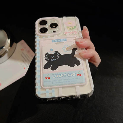 Cute Phone Cases For iPhone 16, 15, 14, 13, 12 Pro Max, Xr, 15 Plus - Cherry Party Black Cat Cartoon Cover - IC5190 - Touchy Style