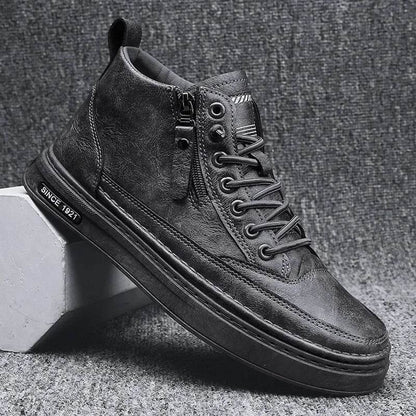 Leather Boots Men Spring High Casual Shoes for Men Trend Zipper Walk Flats Winter Shoes Vulcanized Ankle Boots New Zapatillas - Touchy Style
