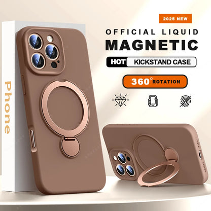 For Magsafe Stand Phone Case For iPhone 16 Plus 13 14 15 16 Pro Max Liquid Silicone Magnetic Charge Holder Protector Soft Cover
