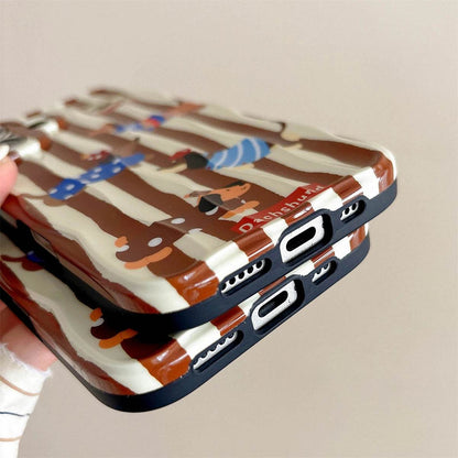 Cute Phone Cases For iPhone 16, 15, 14, 13, 12 Pro Max - Cartoon Dachshund Dog - Stripes 3D Wavy Soft Cover - PC5520 - Touchy Style