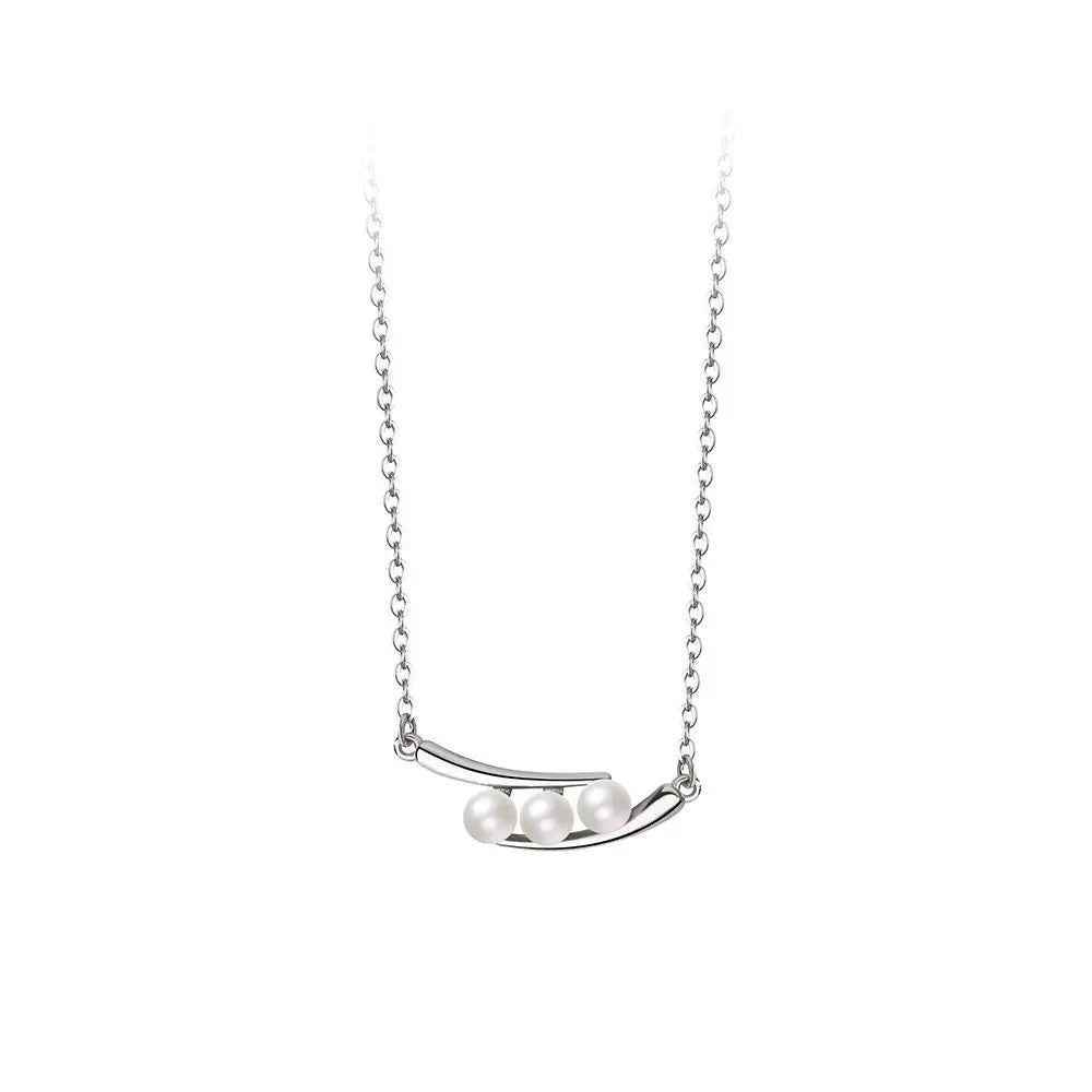 925 Sterling Silver Necklace Charm Jewelry - Geometric Pearl Pendant - xl864 - Touchy Style