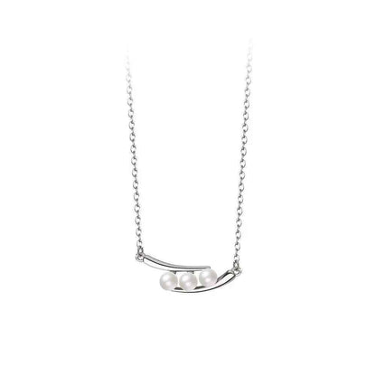 925 Sterling Silver Necklace Charm Jewelry - Geometric Pearl Pendant - xl864 - Touchy Style