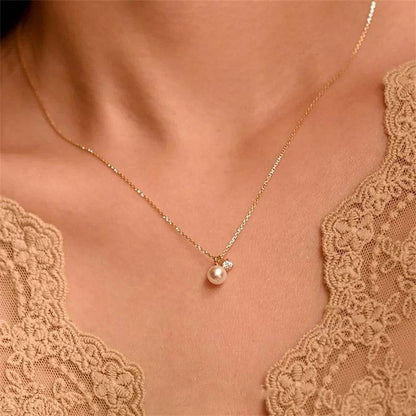 925 Sterling Silver Plating 14K Gold Shell Pearl Zircon Pendant Necklace for Women Simple French Wedding Jewelry Accessorie - Touchy Style