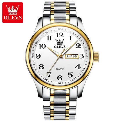 OLEVS Classic Bussiness Quartz Watch for Men Digital Dial Date Week Display Clock Luminous Waterproof Man Gold Wristwatches - Touchy Style