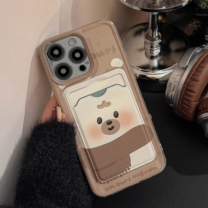 Cute Phone Cases For iPhone 16, 15, 14, 13, 12, 11 Pro Max, Xr, 16 Plus - Funny Photo Card Holder - Scarf Bear duck Pattern - IP6490 - Touchy Style