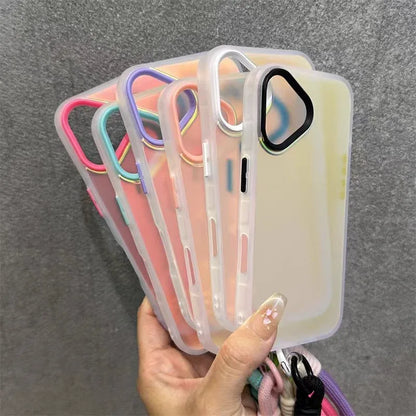 Glitter Laser Matte Wrist Strap Case For iPhone 16 15 14 13 12 11 Pro Max 8 7 Plus XR XS X SE Colorful Lanyard Shockproof Cover