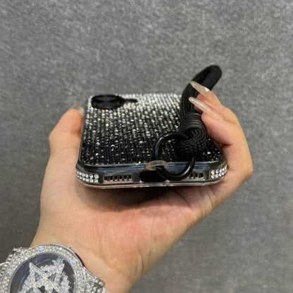 Luxury Bling Case Full Shinny Diamond Bumper Frame Cover For iPhone 15 16 ProMax 14 Plus 13 12 11 Pro Max Wristband Lanyard Case - Touchy Style