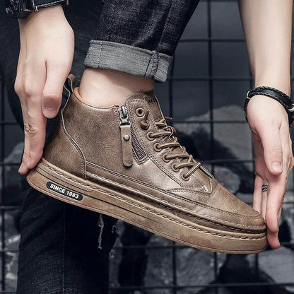 Leather Boots Men Spring High Casual Shoes for Men Trend Zipper Walk Flats Winter Shoes Vulcanized Ankle Boots New Zapatillas - Touchy Style