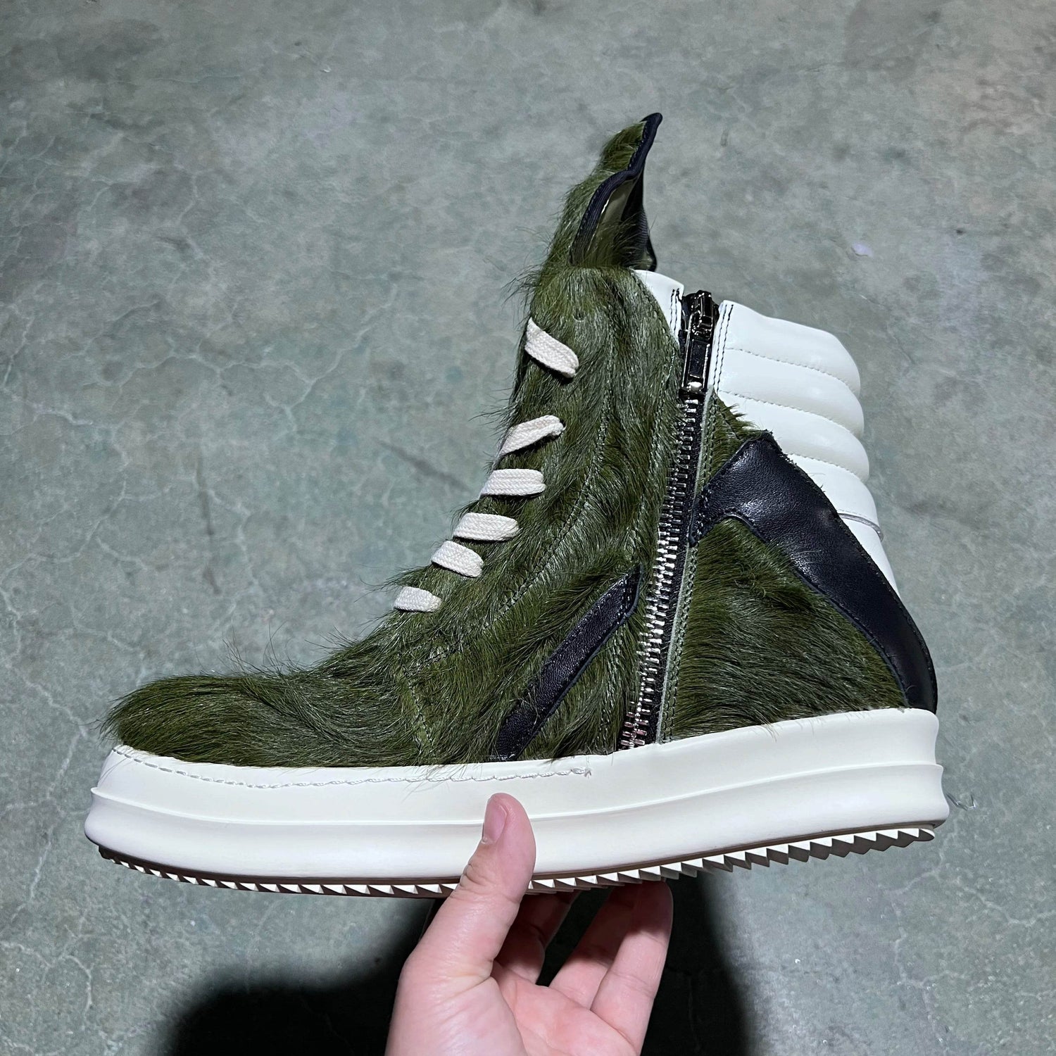Brand Women Designer Ankle Boot Horse Fur Casual High Top Men Sneaker Leather Geobasket Army Green Zip Quality Thick-sole Shoe - Touchy Style