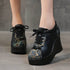 Spring Ethnic Style Women Genuine Leather Shoes Lace Up Wedges Heels Shoes Thick Sole Casual Ladies Platform Shoes - Touchy Style