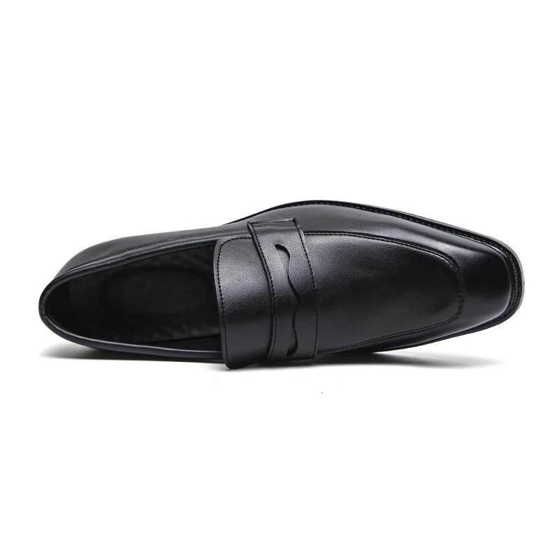 Fashion Penny Loafers Leather Men Shoes Simple Pointed Toe Slip On Dress Business Suit Casual Party Wedding Shoes For Man - Touchy Style