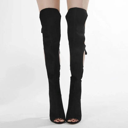 Street Style Thin High Heels Women Knee-High Boots Designer Hollow Out Zipper Shoes Party Prom Zapatos De Muje - Touchy Style