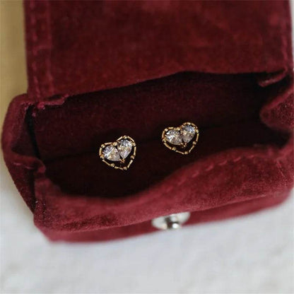 925 Sterling Silver Plated 18K Gold Zircon Heart Earrings for Women Korean Cute Sweet Party Jewelry - Touchy Style