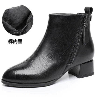 New Ankle Boots Women Pointed Toe Thick Heels Genuine Leather Shoes Short Boots Soft Sole Footwear Plus Size 35-43 - Touchy Style