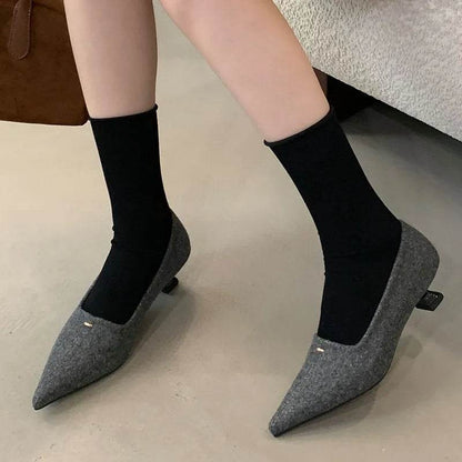 Fashion Flock Pumps Slides Shallow Casual Pointed Toe Ladies Heels Shoes Elegant Women Heeled Shoes Female Slip On Footwear - Touchy Style