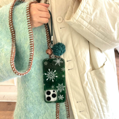 Cute Phone Cases For iPhone 16, 15, 14, 13 Pro Max - Vintage Glittering Green Snowflakes - Fluffy Dangle Chic Back Cover - PC9430 - Touchy Style