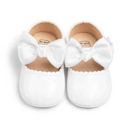 KIDSUN Baby Shoes Newborn Girl Princess PU Toddler Shoes Bow Decor Rubber Sole Anti-Slip First Walker Shoes 0-18M - Touchy Style