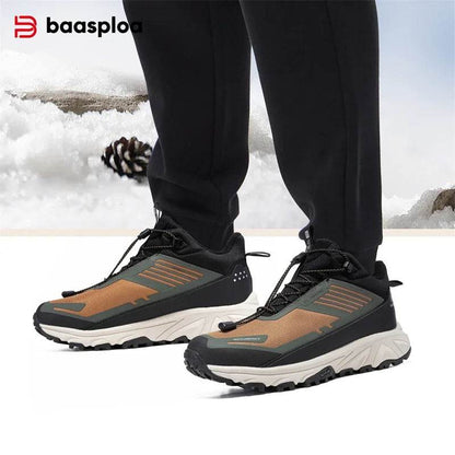 Baasploa Men Outdoor Boots Ankle Leather Waterproof Hiking Shoes Male Winter Plush Warm Casual Sneakers Antiskid Cotton Shoes - Touchy Style