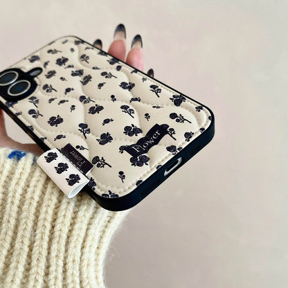 Cute Phone Cases for iPhone 16, 15, 14, 13 Pro Max - Winter Vibe Cotton Stuffed Black Roses Pattern - Chic Back Cover - PC1320 - Touchy Style