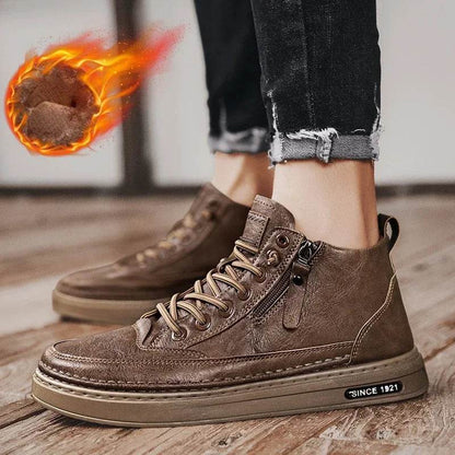 Leather Boots Men Spring High Casual Shoes for Men Trend Zipper Walk Flats Winter Shoes Vulcanized Ankle Boots New Zapatillas - Touchy Style
