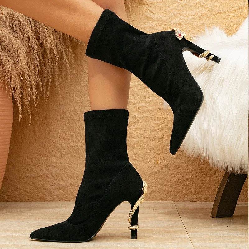 Eilyken Crystal Rhinestone Black Thin Heels Shoes Ankle Boots Women Pointed Toe Strap Zapatos De Mujer - Touchy Style