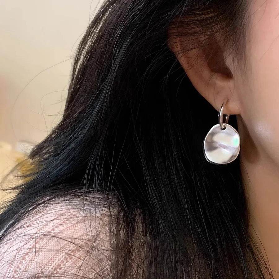 PANJBJ 925 Sterling Silver Fold Texture Hoop Earring for Women Irregular Hip Hop Cool Trend Jewelry Party Gift Dropshipping - Touchy Style